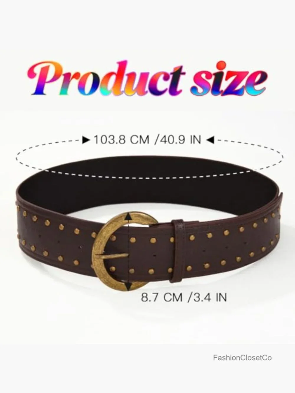 Wide Studded Chunky Leather Belt with Metal Buckle for Women